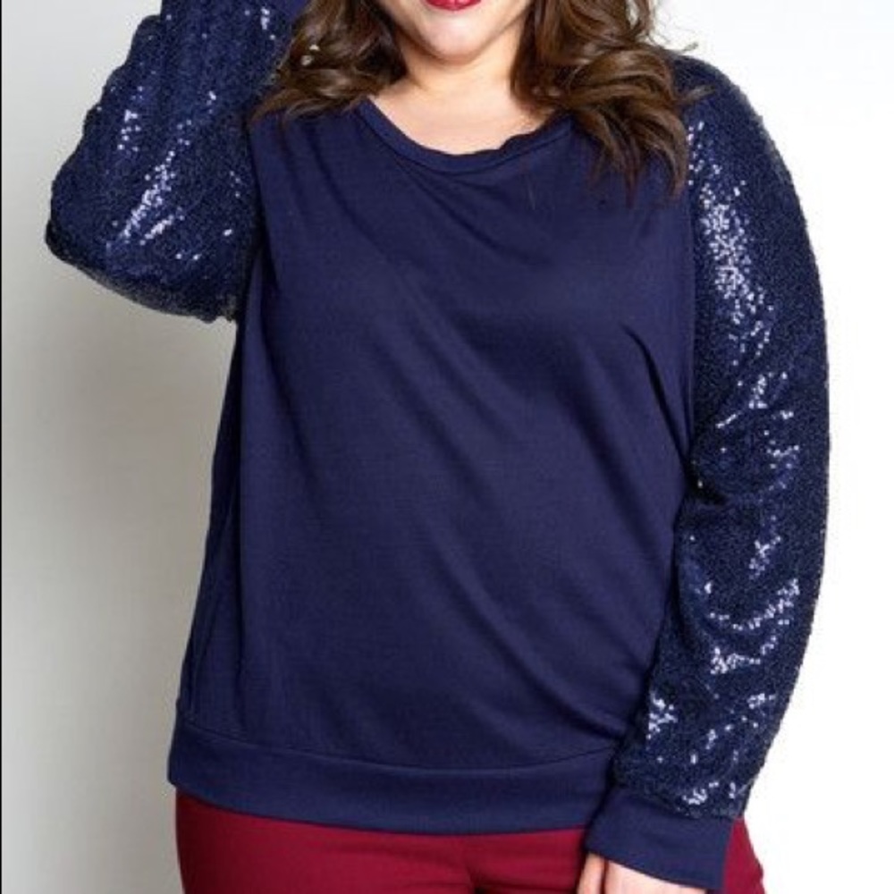 Navy sequin sleeve sweatshirt